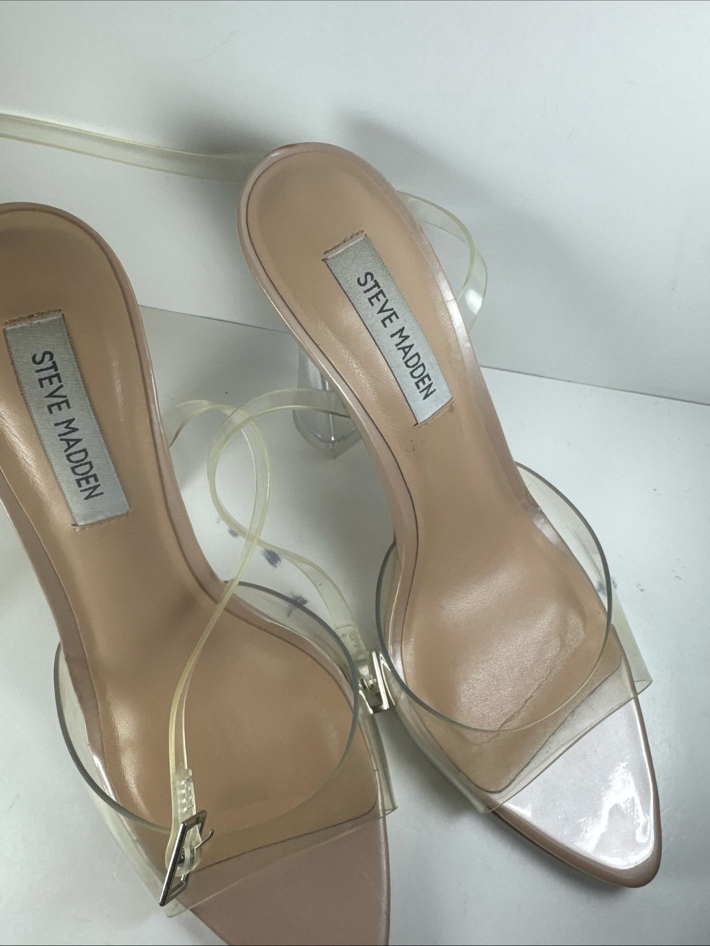 Steve Madden Beki Women’s Size 8 Clear Ankle-Strap High Heel Sandal White/Clear - Picture 6 of 10